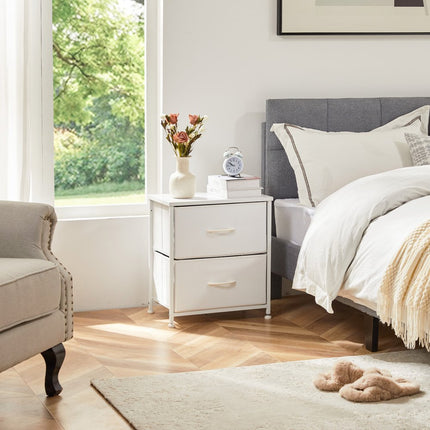 Set Of Two 12" White Fabric Metal And Wood Two Drawer Dresser