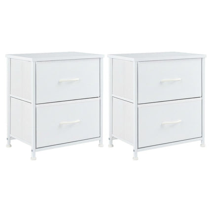 Set Of Two 12" White Fabric Metal And Wood Two Drawer Dresser