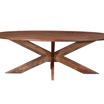 92" Brown Solid Wood Cross Leg Base Oval Dining Table