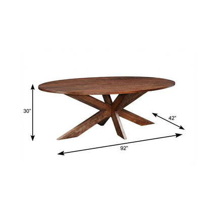 92" Brown Solid Wood Cross Leg Base Oval Dining Table
