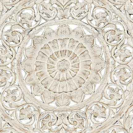 White Carved Floral Distressed Solid Wood King Bed Frame