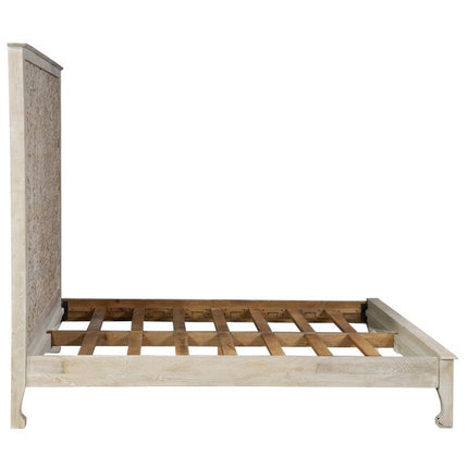 White Carved Floral Distressed Solid Wood King Bed Frame
