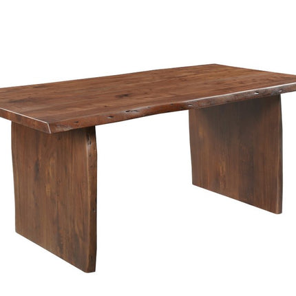 Seven Piece Brown Solid Wood Dining Set with Six Chairs