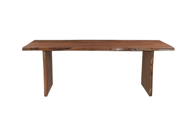 Nine Piece Brown Solid Wood Dining Set with Eight Chairs