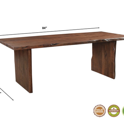 Nine Piece Brown Solid Wood Dining Set with Eight Chairs