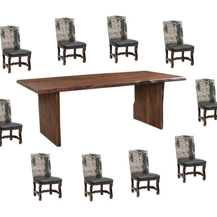 11 Piece Brown Solid Wood Dining Set with 10