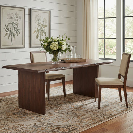 84" Brown Solid Wood Live Edge Sled Base Dining Table