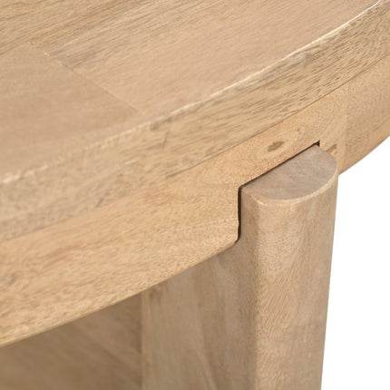 Set Of Two Natural Solid Wood Round Distressed Cross Legs Coffee Table