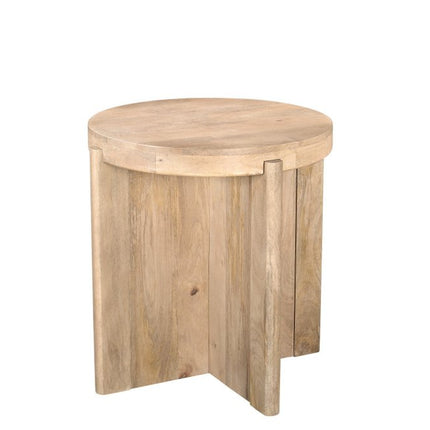 Set Of Two Natural Solid Wood Round Distressed Cross Legs Coffee Table