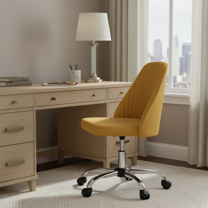 Yellow and Silver Adjustable Height Swivel Rolling Office Chair