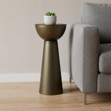 26" Antiqued Gold Metal Round End Table