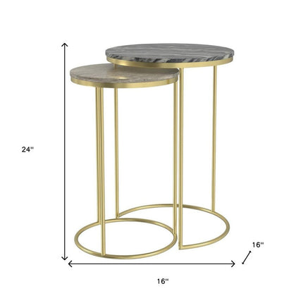Set of Two 24" Gold Iron Round End Table