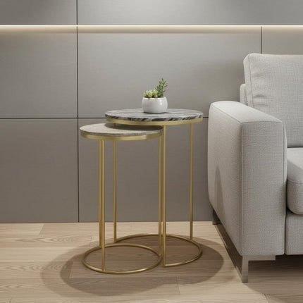 Set of Two 24" Gold Iron Round End Table