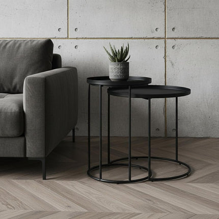 Set of Two 23" Black Metal Round End Table