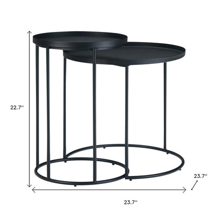 Set of Two 23" Black Metal Round End Table