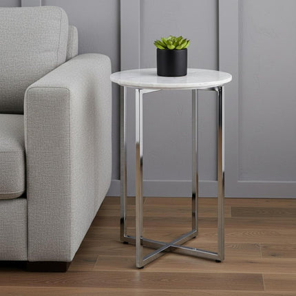 24" White Metal Round End Table And Trunk Storage