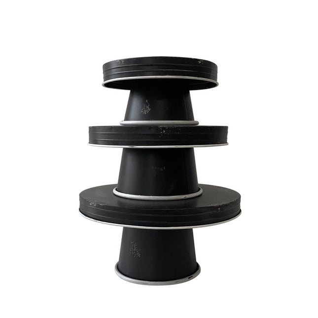Set of Three Black And White Metal Round Cake Stand Risers