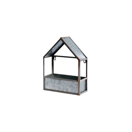 Set of Two Gray Galvanized Metal Novelty House Shaped Hanging Planters