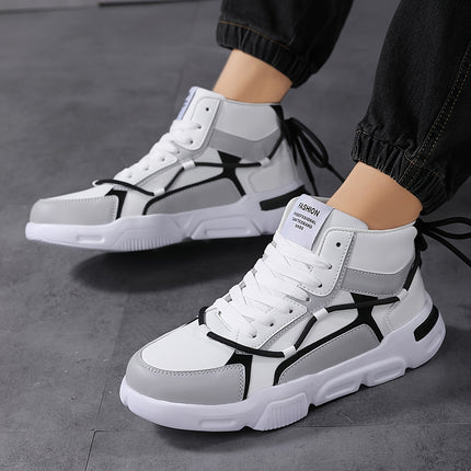 Men'S Color-Blocking High-Top Sneakers with Front Laces for Skating And Sports.