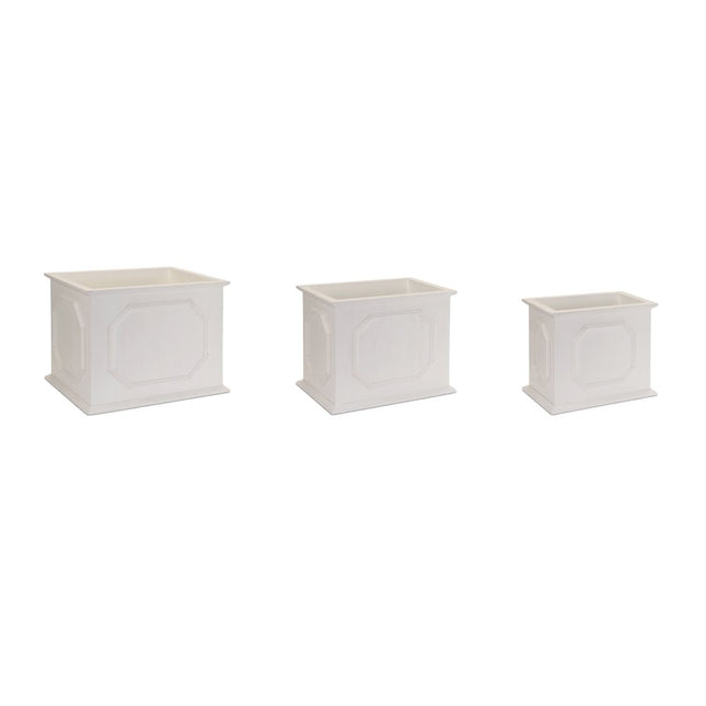 Set of Three White Wood Geometric Rectangular Planter Boxes