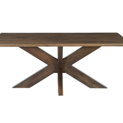 Seven Piece Brown Solid Wood Dining Set with Six Chairs