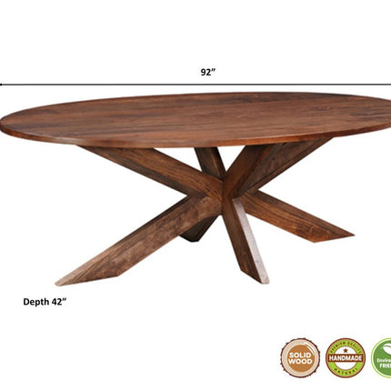 Seven Piece Brown Solid Wood Dining Set with Six Chairs