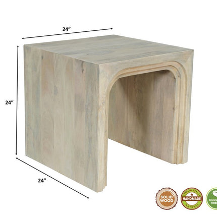 24" White Solid Wood Square Sled End Table