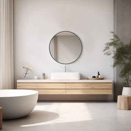 20" Black Metal Round Framed Bathroom Vanity Mirror