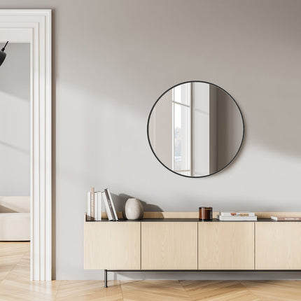 24" Black Metal Round Framed Bathroom Vanity Mirror