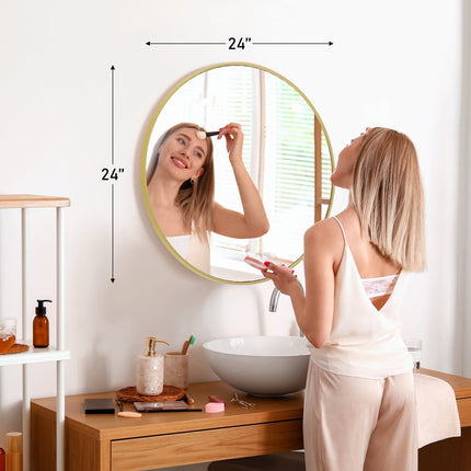 24" Gold Metal Round Framed Bathroom Vanity Mirror