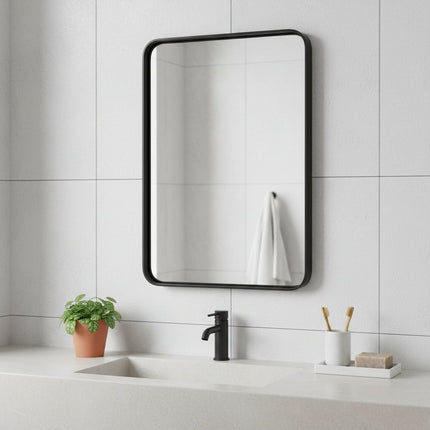 30" Black Metal Floating Framed Bathroom Vanity Mirror