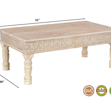 Set Of Three Natural Solid Wood Distressed Coffee Table