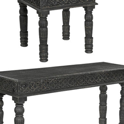Set Of Three Black Solid Wood Distressed Coffee Table