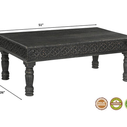 Set Of Three Black Solid Wood Distressed Coffee Table