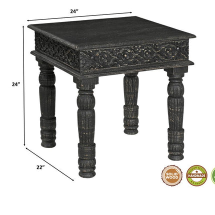 Set Of Three Black Solid Wood Distressed Coffee Table