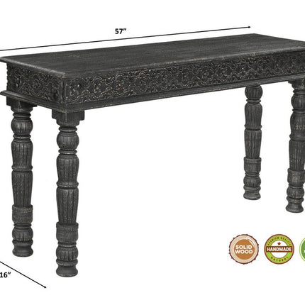 Set Of Three Black Solid Wood Distressed Coffee Table