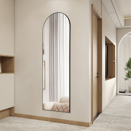63" Black Metal Arch Freestanding and Wall Mount Framed Full Length Mirror