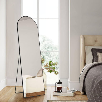 63" Black Metal Arch Freestanding and Wall Mount Framed Full Length Mirror