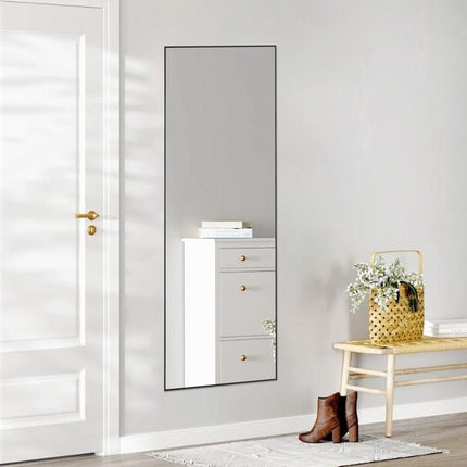 63" Black Metal Freestanding and Wall Mount Framed Full Length Mirror