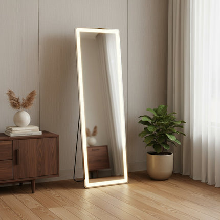 60" Clear Lighted Freestanding and Wall Mount Frameless Full Length Mirror