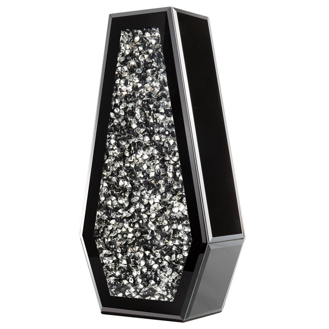 14" Black And Silver Glass Table Vase With Faux Crystals