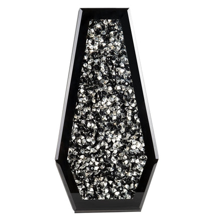 14" Black And Silver Glass Table Vase With Faux Crystals