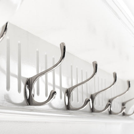 39" White Solid Wood Six Hook Wall Mount Coat Rack