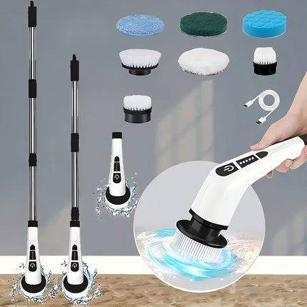Electric Cleaner, Suitable for Home Use with Multiple Replaceable Brush Heads and Adjustable Extension Handle, 360-Degree Cleans Bathroom, Bathtub, Shower, Car Windows, Tiles, and Floors, Comes with Charging Cable