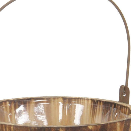 Brown Wood 100 Ounce Round Distressed Bucket Planter