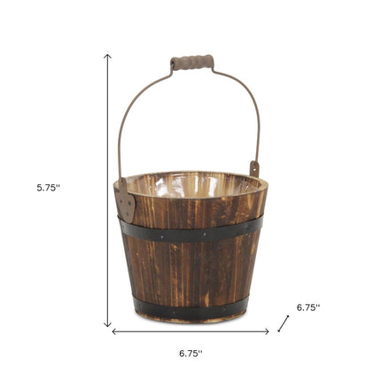 Brown Wood 100 Ounce Round Distressed Bucket Planter