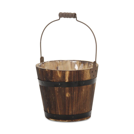 Brown Wood 100 Ounce Round Distressed Bucket Planter