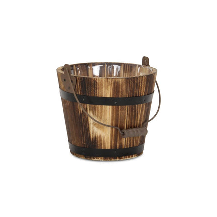 Brown Wood 100 Ounce Round Distressed Bucket Planter