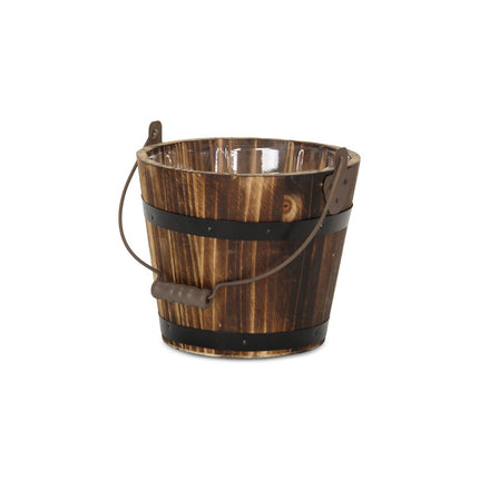 Brown Wood 100 Ounce Round Distressed Bucket Planter