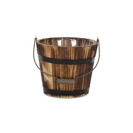 Brown Wood 100 Ounce Round Distressed Bucket Planter
